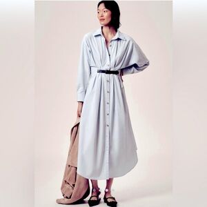 Anthropologie Pleated Buckle Midi Belt Dress